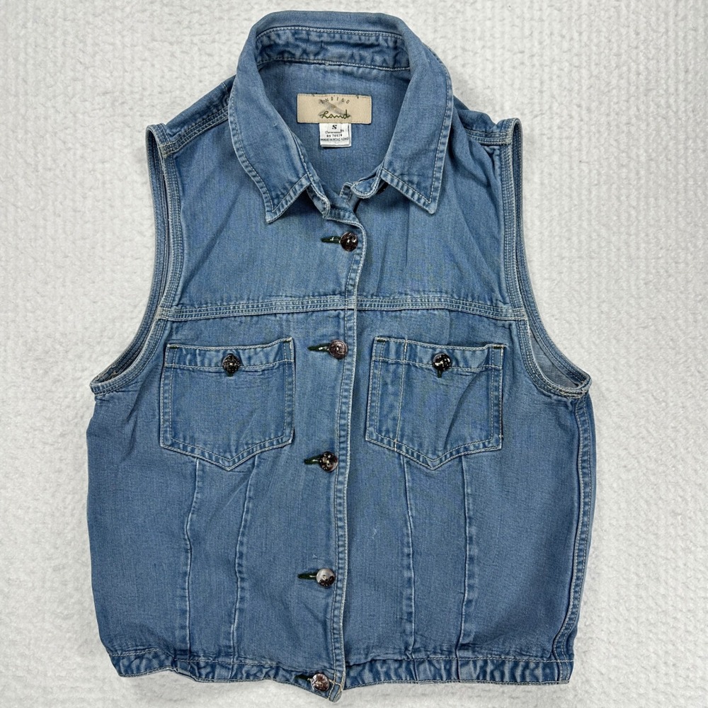 Indigo Hand Denim Style Vest Womens S Blue Rayon Button Front‎ 1339-08